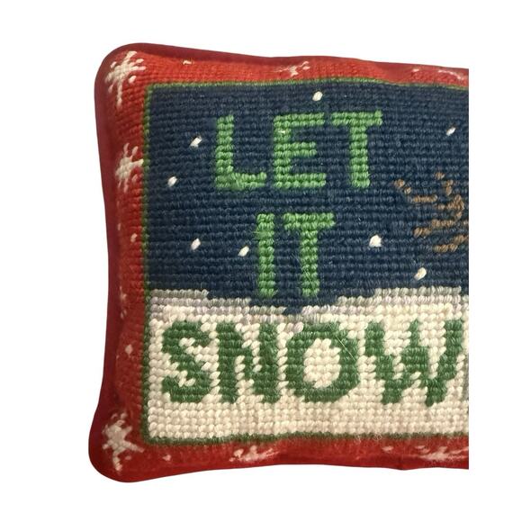 Vintage Needlepoint Pillow Snow Man Let It Snow Red Velvet Backing 8.5 X 6 - Picture 3 of 9
